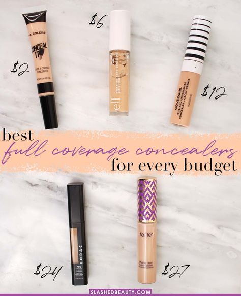 The 5 Best Full Coverage Concealers for Every Budget | Best Drugstore Concealer | Slashed Beauty Concealer For Oily Skin, Best Full Coverage Concealer, Beauty Recommendations, Applying Concealer, Best Drugstore Concealer, Best Concealers, Drugstore Concealer, Full Coverage Makeup, My Makeup Bag