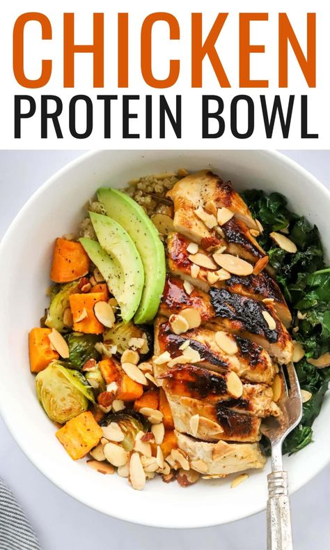 Chicken Protein Bowl, Protein Bowl Recipes, Maple Dijon Dressing, Protein Bowl, Dijon Dressing, Quinoa Sweet Potato, Bowls Recipes, Chicken Protein, Eating Bird Food