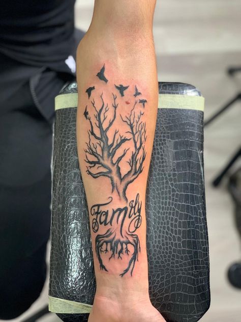 Family Sleeve Tattoo For Men Ideas, Forearm Family Tattoo Men, Tattoos That Represent Family For Men, Family Dedicated Tattoos, Men’s Family Tattoo, Family Themed Tattoos, Dead Family Member Tattoo, My Family Keeper Tattoo, Family Forearm Tattoo Men