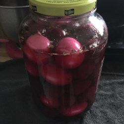 My Pennsylvania Dutch grandmother, Florence Walter, used to make these. They are especially great for picnics. The combination of pickled eggs, beets, and onions is really something special. A great way to use up left-over Easter-eggs too! Pickled Red Beet Eggs Recipe, Pickled Eggs And Beets, Red Beet Eggs Recipe, Red Beet Eggs, Pickled Beets And Eggs, Beet Eggs, Picked Eggs, Pickled Eggs Recipe, Beets Recipe