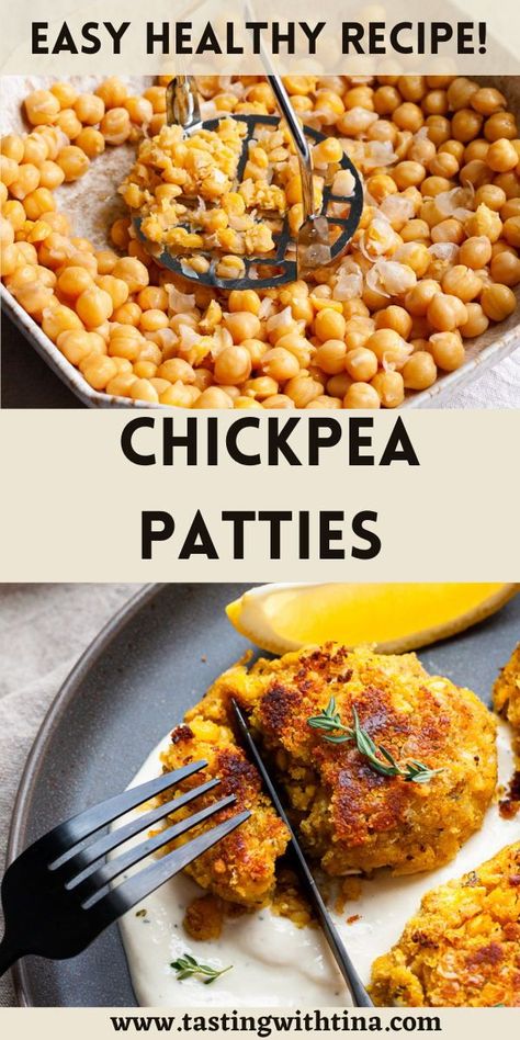 These super easy chickpea patties are perfect for an easy dinner or meal prepped lunch! These vegan chickpea patties are served with a delicious lemon garlic aioli. It's a perfect sauce to complement the patties! Yogurt Dipping Sauce, Chickpea Patties, Veggie Patties, Mediterranean Meals, Veggie Burgers Recipe, Pea Recipes, Chickpea Recipes, Pickled Vegetables, Tasty Vegetarian Recipes