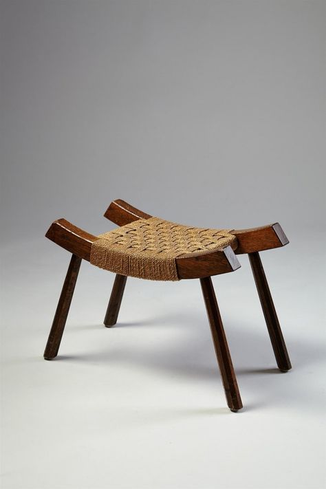 Stool, anonymous. Denmark. 1950's. — Modernity Handmade Stool, Kursi Bar, Statement Chairs, Woven Furniture, Modern Restaurant, Wooden Sofa, Wood Stool, Stool Design, Creative Furniture