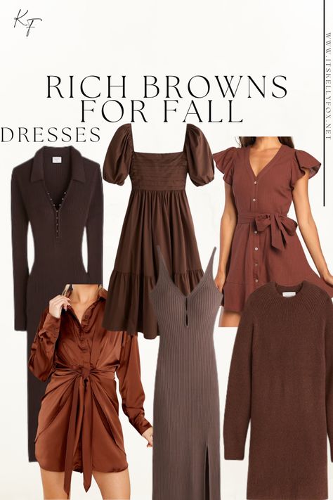 Chocolate Brown Dress Outfit Casual, Brown Fall Dress, Dark Brown Dress Outfit, Brown Dresses Outfit, Chocolate Dress, Fall Fashion Casual, Chocolate Brown Dress, Dark Brown Dress, Affordable Fashion Women