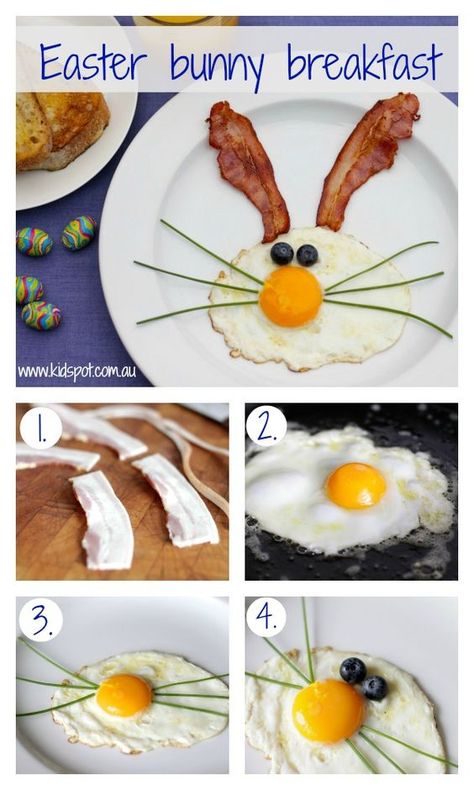 Easter Bunny Breakfast, Bunny Breakfast, Egg And Bacon, Fun Breakfast, Easter Breakfast, Decorações Com Comidas, Easter Goodies, God Mat, Easter Dinner