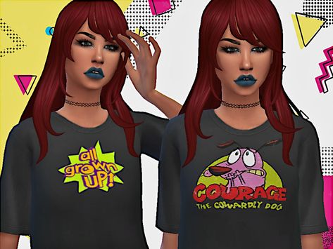 Sims 4 Cc Clothes Graphic Tees, Sims 4 Cc Graphic Tees Female, Sims 4 Cc Tshirt Female, Sims 4 Cc Graphic Tees, Sims 4 Graphic Tees Cc, Early 2000s Nostalgia, Sims Finds, Baggy Tshirt, Sims Clothes