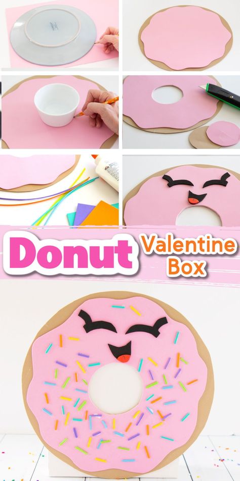 Easy Valentines Day Boxes, Homemade Valentine Boxes, Donut Valentine, Girls Valentines Boxes, Valentine Boxes For School, Diy Valentines Box, Valentines Diy Kids, Kids Valentine Boxes, Kindergarten Valentines