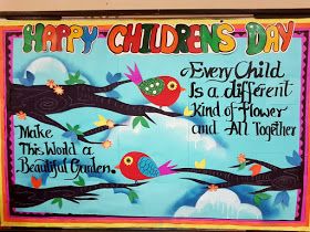 Art ,Craft ideas and bulletin boards for elementary schools: Children's day Bulletin board , Happy Children's Day Bulletin Boards For Elementary, Children's Day School, Children's Day Activities, Soft Board Decoration, Display Boards For School, Children's Day Poster, Art Craft Ideas, Children Day, School Board Decoration