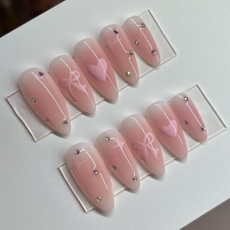 i am now offering custom press on nails on my... - Depop Fake Nails Designs Simple, Simple Press On Nail Designs, Couqutte Nails, Simple Press On Nails, Press On Nails Aesthetic, Press Ons Nails, Pink Press On Nails, Minimal Nails Art, Nail Place