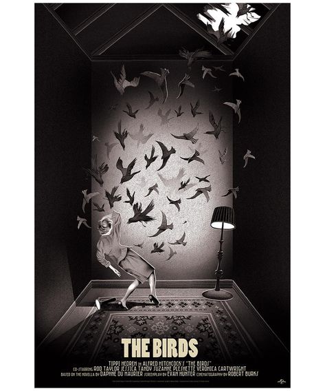 We have three killer Hitchcock posters going on sale tomorrow including THE BIRDS by the very talented Adam Simpson. Said Adam of his poster: "I was drawn to the attic scene, as it always resonates with me most. It embodies the suspense, confusion and chaos of the movie." On sale tomorrow at mondotees.com #hitchcock #adamsimpson #thebirds #illustration The Birds Movie, Mondo Posters, Birds Movie, Alfred Hitchcock Movies, Fan Poster, Septième Art, Bird Poster, Horror Posters, Horror Movie Art