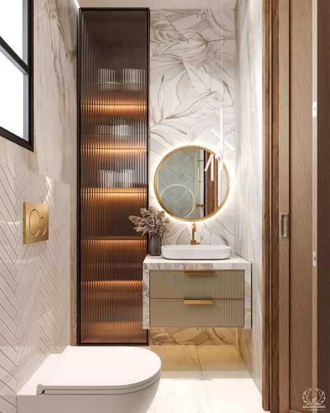 This stunning bathroom combines luxury with modern style. The area, which includes a round, backlit mirror and a sleek floating vanity, seems both contemporary and spacious. The textured wall tiles and soft ambient lighting provide warmth, while the gold accents on the fixtures provide elegance.

#bathroomDesign #luxuryBathroom #modernBathroom #BathroomRedesign #homeDecor Luxury Vanity, Backlit Mirror, Bathroom Redesign, Stunning Bathrooms, Vanity Design, Pamper Yourself, Gold Bathroom, Floating Vanity, Bathroom Design Luxury