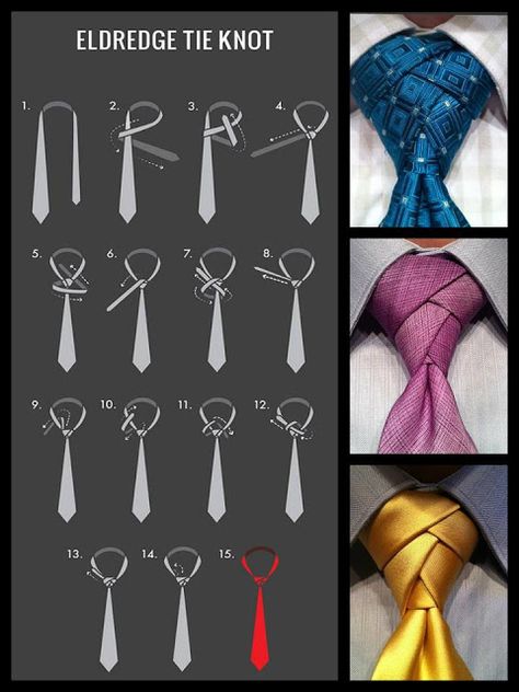 Eldredge Tie Knot diagram--I dunno, it looks a bit complicated but might be interesting... Clothe Designs, Windsor Tie Knot, Cool Tie Knots, Tie Knots Men, Eldredge Knot, Tie Knot Styles, Fancy Tie, Tie A Necktie, Tie Ideas