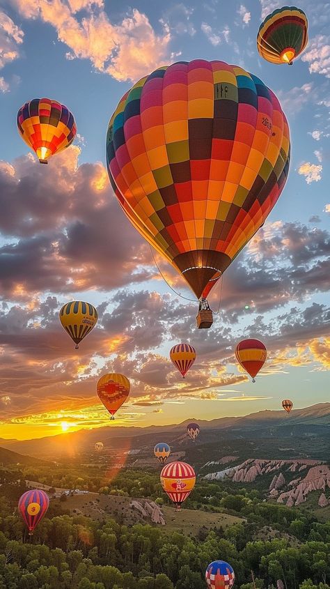 #SunriseBalloonFlight: Colorful hot air #balloons soar gracefully in the #sky above rolling hills at #sunrise, creating a picturesque scene. #colorful #flight #aiart #aiphoto #stockcake ⬇️ Download and 📝 Prompt 👉 https://stockcake.com/i/sunrise-balloon-flight_971606_171693 Hot Balloon Aesthetic, Hot Air Balloon Aesthetic Wallpaper, Hot Air Balloon Arizona, Hot Air Balloon Ride Aesthetic, Air Balloon Aesthetic, Arizona Hot Air Balloon, Hot Air Balloon Aesthetic, Hot Air Balloon Photography, Balloon Aesthetic