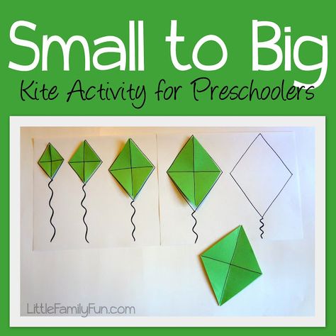 Kite Activity for Preschoolers. Help children sort kites smallest to biggest. Great for spring and summer. Kite Activity, Dream Teacher, Kites Preschool, Preschool Skills, Kindergarten Spring, Kites Craft, September School, Summer Themes, Activity For Preschoolers