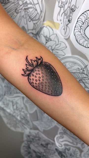 Michigan Tattoos, Strawberry Tattoo, Fruit Tattoo, Tattoo Cover Up, Tattoo Black, Tattoo Cover, Tattoo Cover-up, Wild Strawberries, Blackwork Tattoo