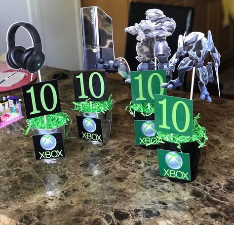 Game On Centerpieces, Video Game Party Centerpieces, Video Game Party Theme, Xbox Birthday Party, Xbox Party, Game Truck Party, Gaming Party, Lan Party, Gamer Party