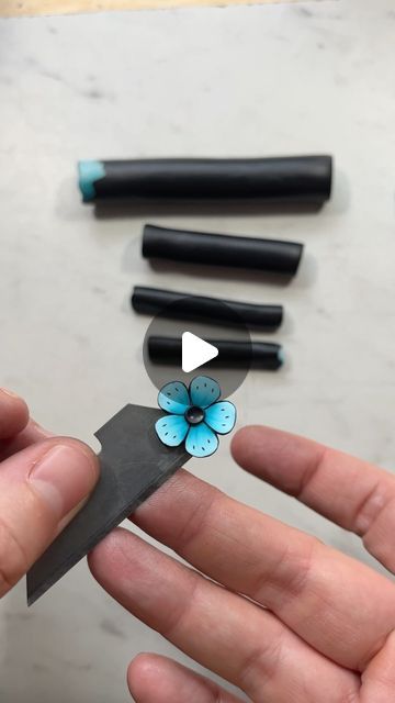 Polymer Clay Flower Cane Tutorial, Polymer Clay Flower Cane, Polymer Clay Cane Tutorial, Clay Cane, Artwork Inspiration, Blue Clay, Polymer Clay Cane, Polymer Clay Canes, Clay Flower