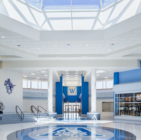 Inside School Building, Luxury School Building Exterior, Highschool Interiors, High School Design Architecture, Luxury School, School Exterior, High School Design, Modern Restaurant Design, School Building Design