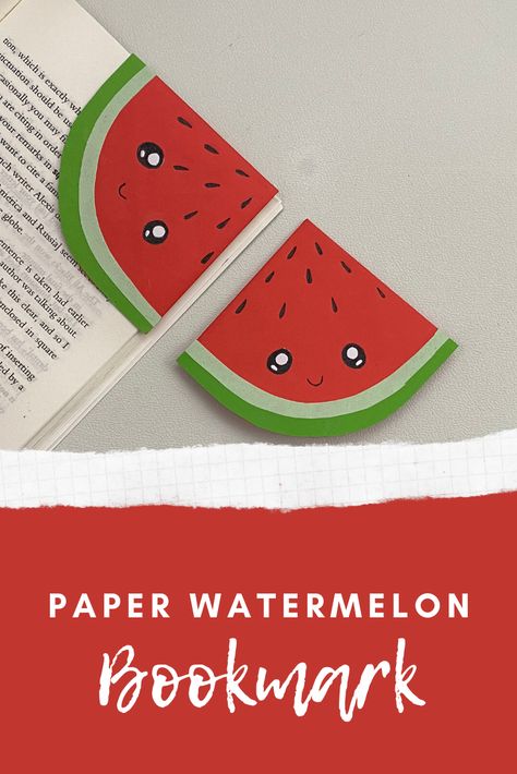 How to make easy origami watermelon bookmark Origami Watermelon, How To Make A Bookmark, Watermelon Bookmark, Paper Watermelon, Teen Book Club, Paper Crafts For School, Crafts For School, Teen Book, Bookmark Diy