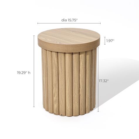 Brown Wood Fluted Round Side Table - 19.29" H x 15.75" W x 15.75" D - Bed Bath & Beyond - 40190258 Stool Diy, Diy Stool, Table 19, Round Side Table, Furniture Outlet, Furniture Outlet Stores, Brown Wood, Online Furniture, Bed Bath Beyond