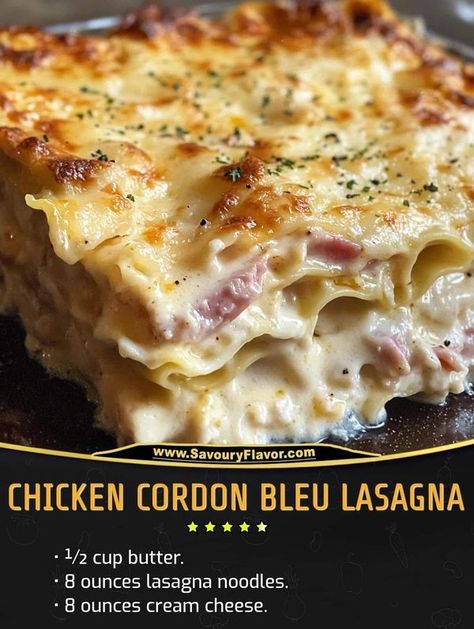 Chicken Cordon Blue Lasagna, Gordon Ramsay Chicken, Cordon Bleu Lasagna, Chicken Cordon Bleu Lasagna, Mary Berry Recipes, Savory Ham, Berry Recipes, Traditional Lasagna, Chicken Cordon