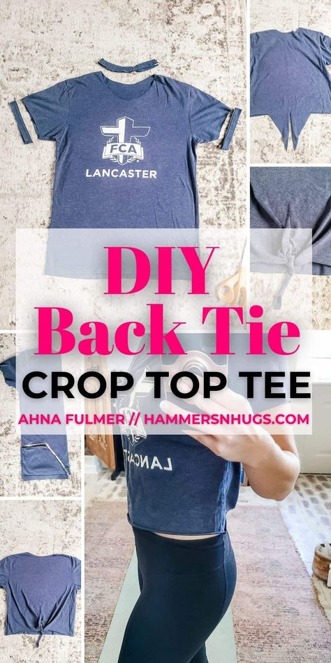 Using a pair of scissors take any old t-shirt from your closet and transform it into a cute top with this super easy cut-up t-shirt idea. Tap on this pin to get this DIY tutorial and more with Ahna Fulmer // HammersNHugs.com. #crafts #fashion #tshirtdiy #tshirtfashion How To Cut Shirts Diy Tutorials, T Shirt To Tank Top Diy, Diy Crop Tank Top From T Shirt, Make Crop Tops From Tshirt, Tshirt To Croptop Diy, Halter Top Diy Tee Shirts, Make Halter Top From Tshirt, Cut Up Tees, Tshirt Hacks