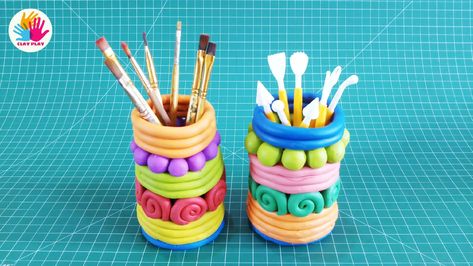 Coil Pots Ideas Easy, Polymer Clay Pen Holder, Air Dry Clay Pencil Holder, Polymer Pots, Clay Brush Holder, Clay Pen Holder, Trophy Craft, Clay Art For Kids, Coil Pot