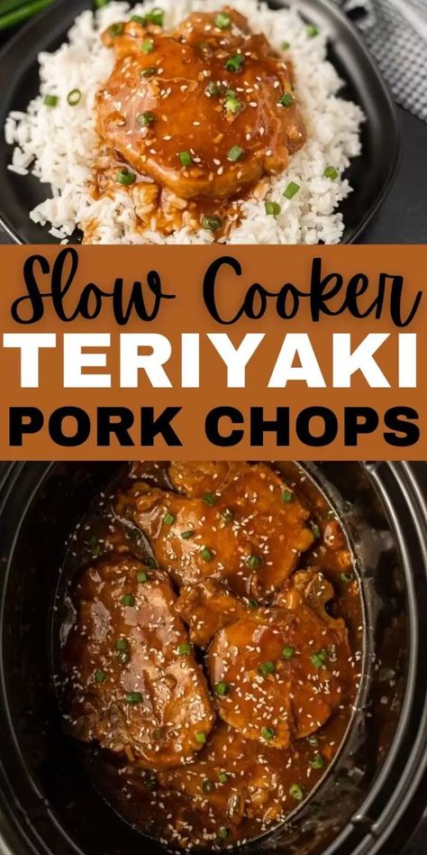 Crockpot teriyaki pork chops recipe is simple and delicious! Teriyaki pork chops with pineapple make an amazing meal. It is a family favorite. You are going to live this easy 5 ingredient crock pot recipe. #eatingonadime #crockpotrecipes #slowcookerrecipes #porkrecipes Porkchops Crockpot, Pork Chops With Pineapple, Crockpot Teriyaki, Slow Cooker Pork Chops Recipes, Teriyaki Pork Chops, Easiest Meals, Pork Crockpot Recipes, Pork Chop Recipes Crockpot, Teriyaki Pork