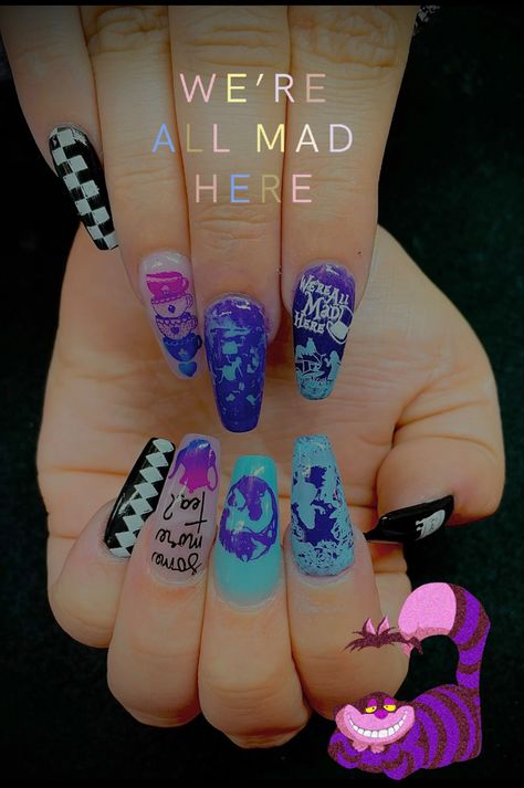 Alice In Wonderland Nail Art, Wonderland Nail Art, Nail Art Minimalist, Alice In Wonderland Nails, Art Minimalist, Nail Ideas, Alice In Wonderland, Nail Designs, Nail Art