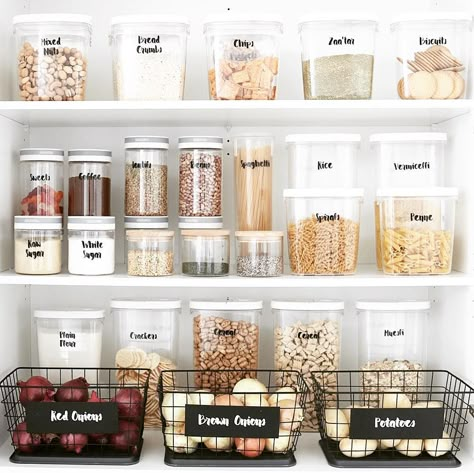 There's nothing that a couple of jars and a clever labeling system can't fix! Organized Pantry, Pantry Organisation, House Organisation, Small Pantry, Kitchen Organization Pantry, Kitchen Organisation, Kitchen Pantry Design, Pantry Labels, Home Organisation