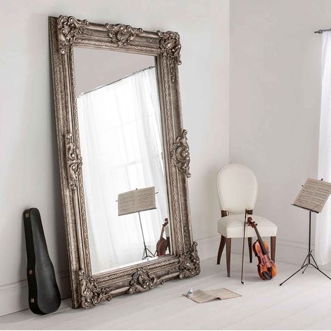 Buckingham Silver Antique French Style Floorstanding Mirror - French Mirrors from Homesdirect 365 UK French Country Great Room, Room Big Mirror, Country Great Room, Large Mirror Ideas, Big Floor Mirror, Big Mirror In Bedroom, Antique Floor Mirror, French Style Mirrors, Extra Large Mirrors