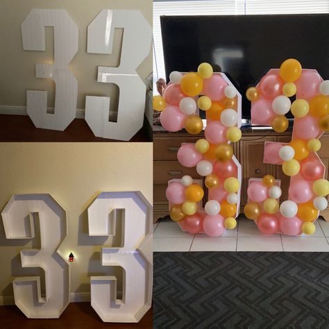 Number Mosaic Balloon, Diy Birthday Number, 33 Number, Number Mosaic, Mosaic Balloon, Balloon Mosaic, Baby Birthday Themes, Balloon Ideas, Birthday Balloon Decorations