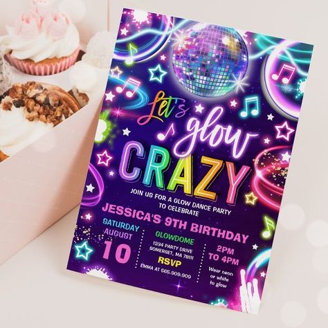 $2.09 | Neon Glow Crazy Disco Dance Birthday Party #neon birthday party, neon dance party, neon glow party, glow dance party, glow disco party, dance birthday party, disco birthday party, disco party, dance party, neon glow dance party Glow Dance Party, Neon Dance Party, Neon Party Invitations, Dance Birthday Party, Neon Dance, Glow Dance, Disco Birthday, Neon Birthday Party, Dance Party Birthday