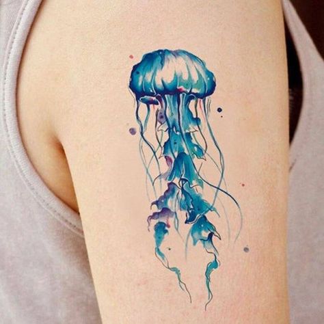 Jellyfish Tattoo Color, Arm Wrap Tattoo, Watercolor Jellyfish, Wrap Tattoo, Jellyfish Tattoo, Tattoo Color, Omerta Tattoo, Henna Tattoo Designs Simple, Forearm Tattoo Women