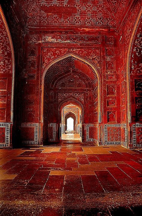 Marrakech, Morocco - #red #temple #history #architecture #discover #travel #Morocco #josephcarinicarpets Red Mosque, Temple India, Indian Architecture, Moroccan Decor, Arabian Nights, Red Interiors, Islamic Architecture, Moroccan Style, Beautiful Architecture