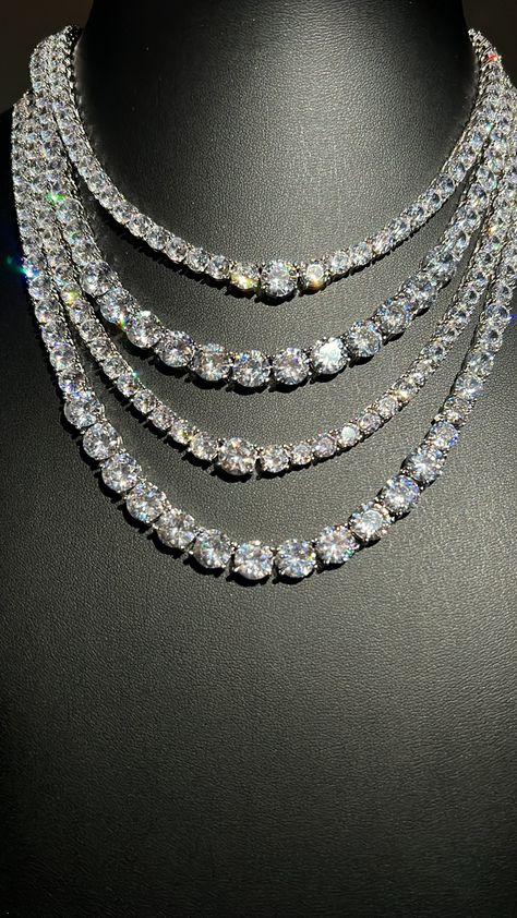 6mm-4mm stones Layered tennis Cubic zirconia 16-18inch available Layered Tennis Necklace, Diamond Tennis Necklace Layered, Tennis Necklace Layered, Pretty Jewelry Necklaces, Expensive Jewelry Luxury, Bling Necklace, Silver Jewelry Design, Diamond Jewelry Designs, Jewelry Fashion Trends