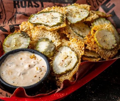 Flatrock Parmesan Pickle Chips - Traeger Grills Parmesan Pickle Chips, Flatrock Recipes, Traeger Flatrock Recipes, Smoker Veggies, Pulled Pork Tenderloin, Pork Wings, Vegetable Cocktails, Chicken Parmesan Sliders, Traeger Smoker