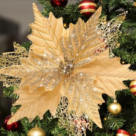 Poinsettia Decor, Christmas Tree Picks, Poinsettia Flowers, Wreath Garland, Tree Wreath, Christmas Glitter, Xmas Tree Ornament, Home Wedding Decorations, Poinsettia Flower