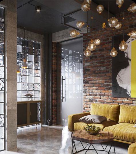 Urban Industrial Decor, Industrial Glam, Interior Design Career, Rustic Loft, Living Room Decor Rustic, Deco Salon, Loft Interiors, Petite Table, Brick Walls