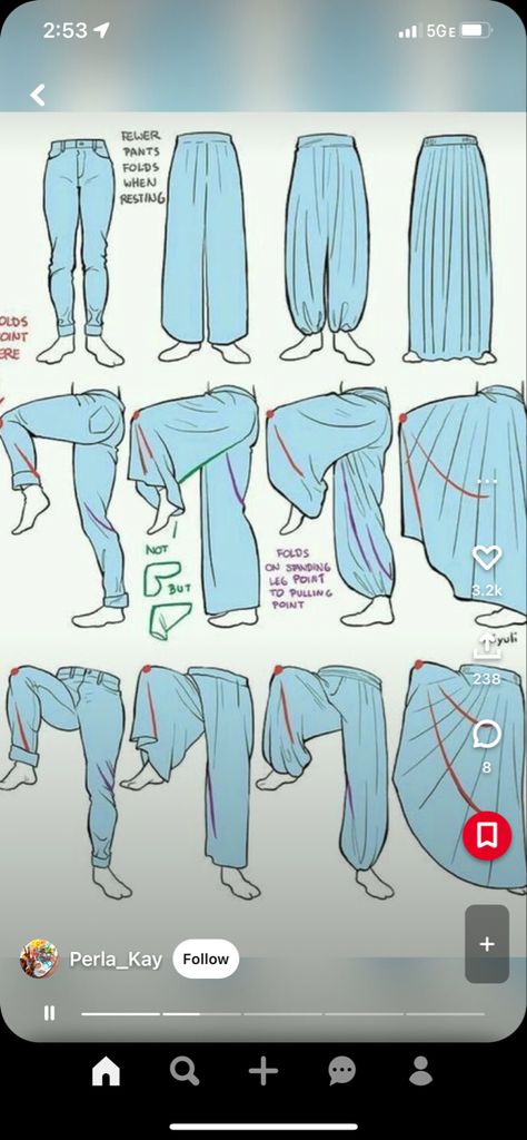 Loose Pants Reference Drawing, Flowy Dress Art Reference, Pants Folds Drawing, Baggy Pants Sketch, How To Draw Baggy Clothes, Pjs Drawing, How To Draw Baggy Pants, Baggy Pants Reference, Pajamas Drawing