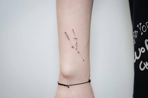 Fine line Taurus constellation tattoo on the wrist Tattoo On The Wrist, Taurus Constellation Tattoo, Taurus Constellation, Taurus Zodiac Sign, Astronomy Constellations, Constellation Tattoo, Zodiac Taurus, Zodiac Signs Taurus, Constellation Tattoos