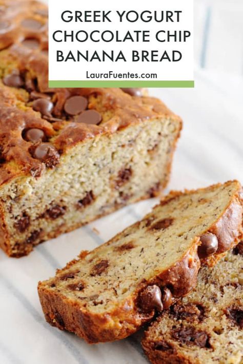 Bread Made With Greek Yogurt, Greek Yogurt Banana Bread, Yogurt Banana Bread, Chocolate Chip Banana Bread Recipe, Recipes Using Bananas, Banana Bread Ingredients, Chocolate Chip Bread, Preppy Kitchen, Breakfast Ingredients