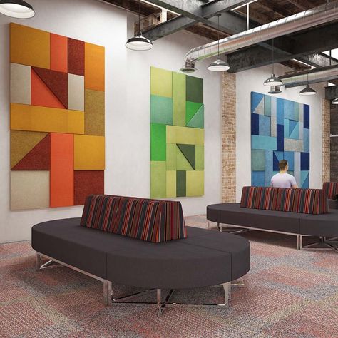 Acoustic Ceiling Tiles, Acoustic Ceiling Panels, Breakout Area, Wall Paneling Diy, Wall Panel Design, Acoustic Design, Acoustic Wall Panels, Acoustic Wall, Work Spaces