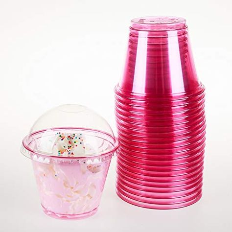 Pink Cups Party, Cute Pink Plastic Bags, Pink Plastic Cups, Plastic Resuable Cups, Pink Plastic Bowls, Red Plastic Cups, Mean Girls Party, Parfait Cups, Clear Cups