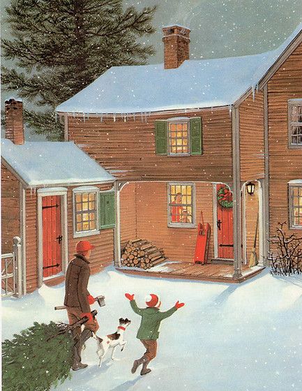 Vintage Christmas Images 1950s, Norman Rockwell Art, House Cartoon, Merry Christmas Gif, Vintage Illustration Art, Cabin Christmas, Vintage Christmas Images, Christmas Interiors, Cottage Art