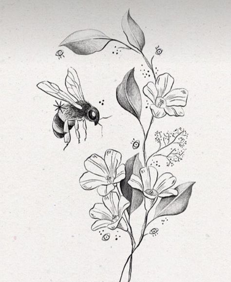 Bee And Flower Tattoo, Hell Tattoo, Tatuaje Studio Ghibli, Wildflower Drawing, Small Dragon Tattoos, Bestie Tattoo, Bee Drawing, Christmas Tattoo, Thigh Tattoos