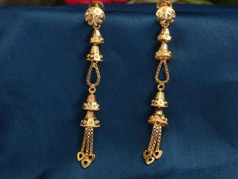 Earrings Gold Indian Simple, Jhumka Designs Gold, Daily Wear Gold Earrings, Earrings Gold Indian, Long Chain Earrings Gold, Gold Jhumkas, Gold Neck Chain, Gold Earrings Indian, New Gold Jewellery Designs