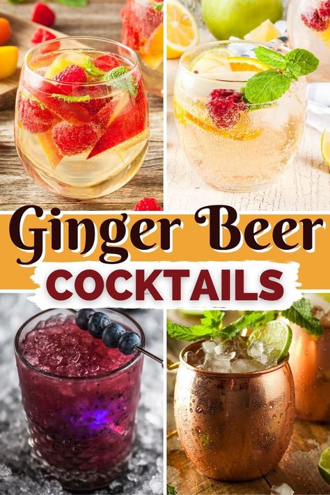 Ginger beer cocktails will be your new obsession once you get a sip of these invigorating fizzy drinks. From the Moscow mule to the dark and stormy to margaritas, ginger beer will be your new go-to cocktail ingredient. Vodka And Ginger Beer Drinks, Mule Drink Recipes Ginger Beer, Pineapple Ginger Beer Cocktail, Lemon Ginger Vodka Cocktail, Ginger Beer Drinks Cocktails, Gin And Ginger Beer, Rum And Ginger Beer Cocktail Recipes, Alcoholic Drinks With Ginger Beer, Mocktail With Ginger Beer