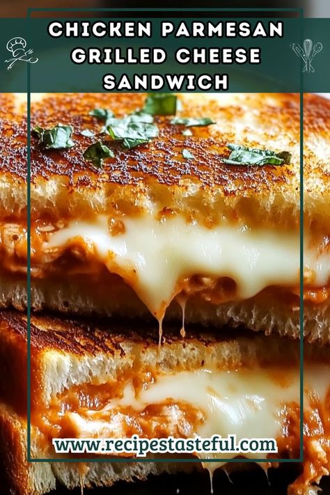 A delicious and hearty sandwich that combines the classic flavors of chicken Parmesan with the gooey goodness of a grilled cheese. Cheese Chicken Sandwich, Parmesan Grilled Cheese, Chicken Marinara, Grill Cheese, Panini Sandwiches, Cheese Spaghetti, Cheese Chicken, Grilled Cheese Recipes, Quick Weeknight Meals