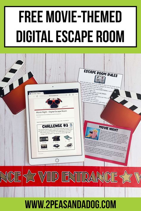 Escape rooms are a popular activity these days. And for good reason–they are fun, they are challenging, they often ask us to think creatively, and they can be done with our friends. This product is an escape-room-style activity in which the challenges are centred around the topic of movies and cinema and asks students to practice their reading, research, observation, and writing skills. Homeschool Escape Room, Reading Escape Room, Language Arts Activities Middle School, Halloween Language Arts Activities, Ela Escape Room Middle School, Grammar Activities Middle School, Escape Room Movie Poster, Middle School Writing Prompts, Online Escape Rooms Free