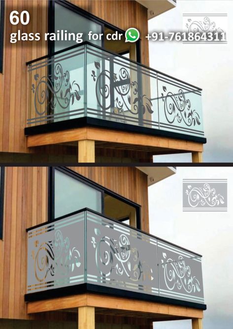 Design For Balcony, Balcony Glass Design, Steel Railing Design, Etching Designs, Railing Designs, Window Glass Design, Glass Etching Designs, Frosted Glass Design, Lobby Interior Design